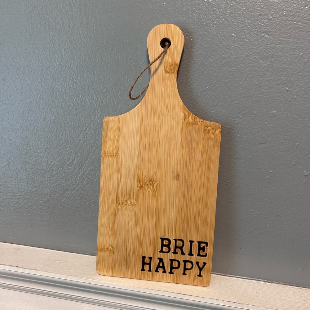 Bamboo Cheese Charcuterie Board 'Brie Happy' Saying